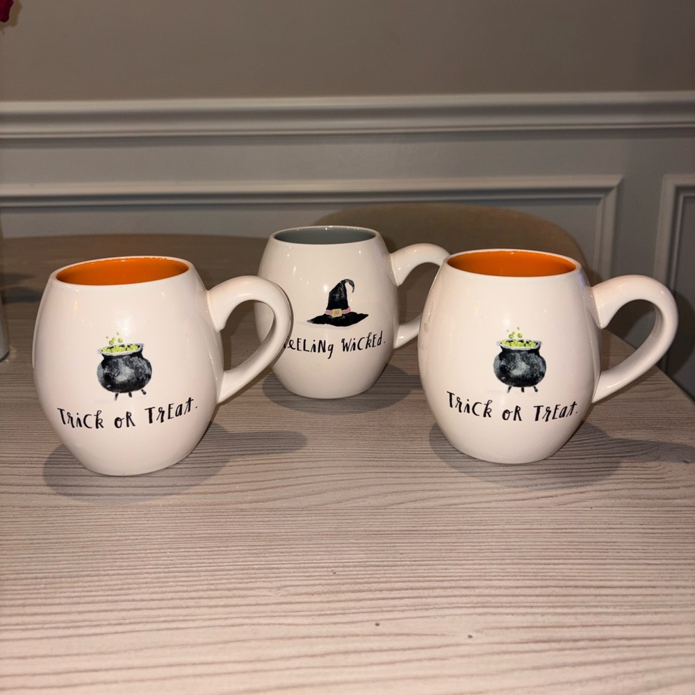 Rae Dunn Halloween Set of (3) Trick or Treat Barrel Coffee Mugs